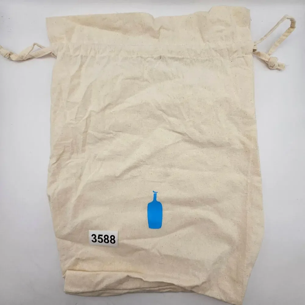 BLUE BOTTLE COFFEE COTTON DRAWSTRING STORAGE BAG NATURAL CANVAS TOTE POUCH 12X15